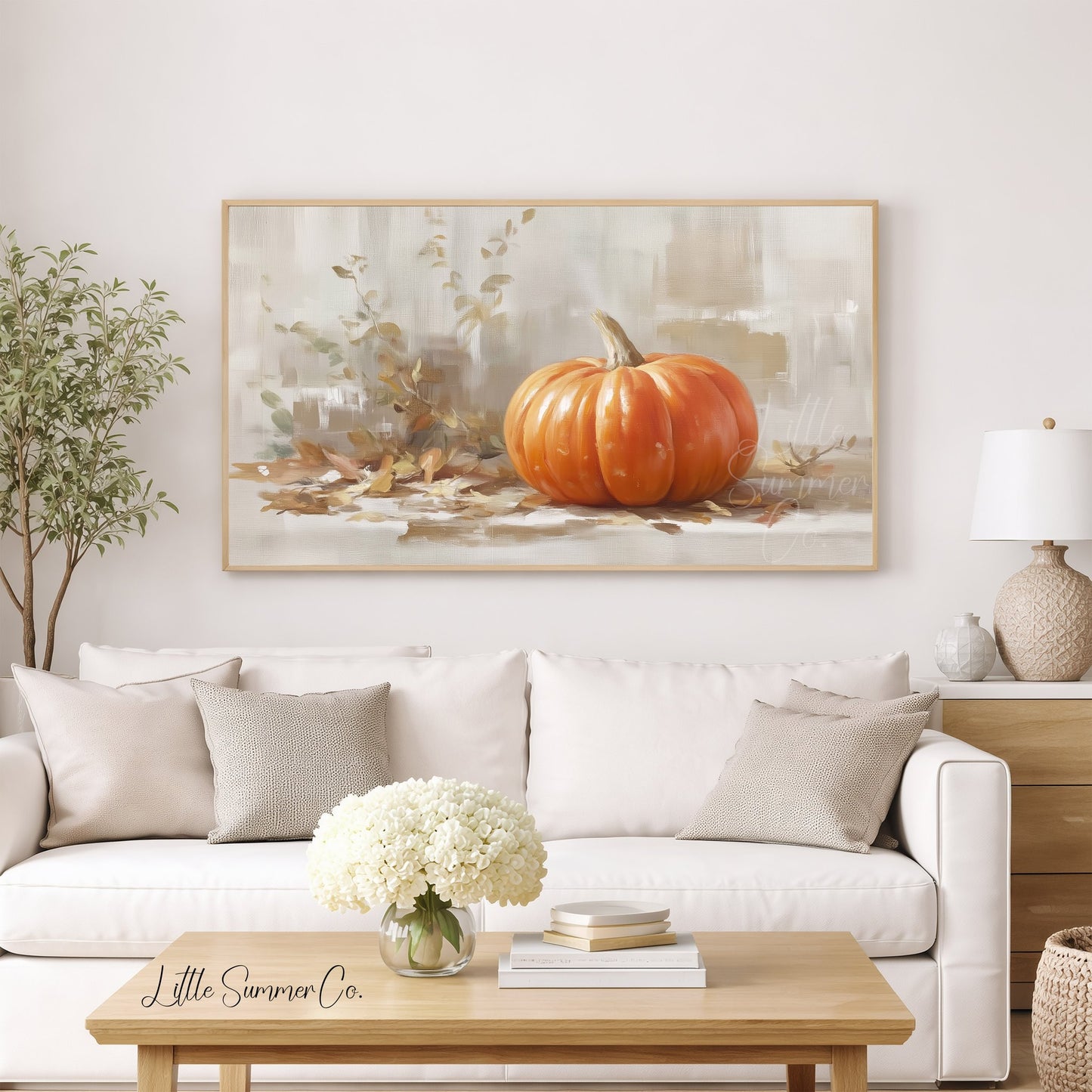 Pumpkin With Leaves Frame TV Art displayed on a TV