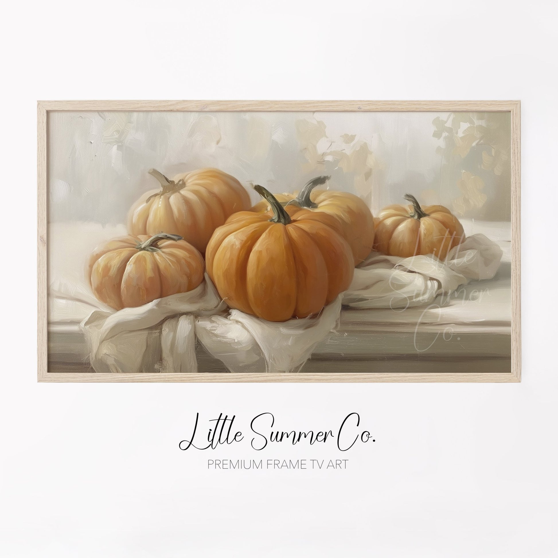 Pumpkins On Cloth Frame TV Art displayed on a TV