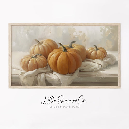 Pumpkins On Cloth Frame TV Art displayed on a TV