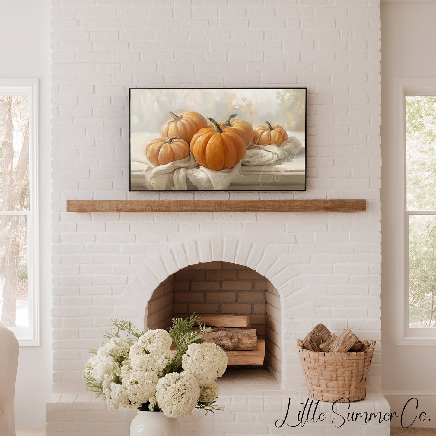 Pumpkins On Cloth Frame TV Art displayed on a TV