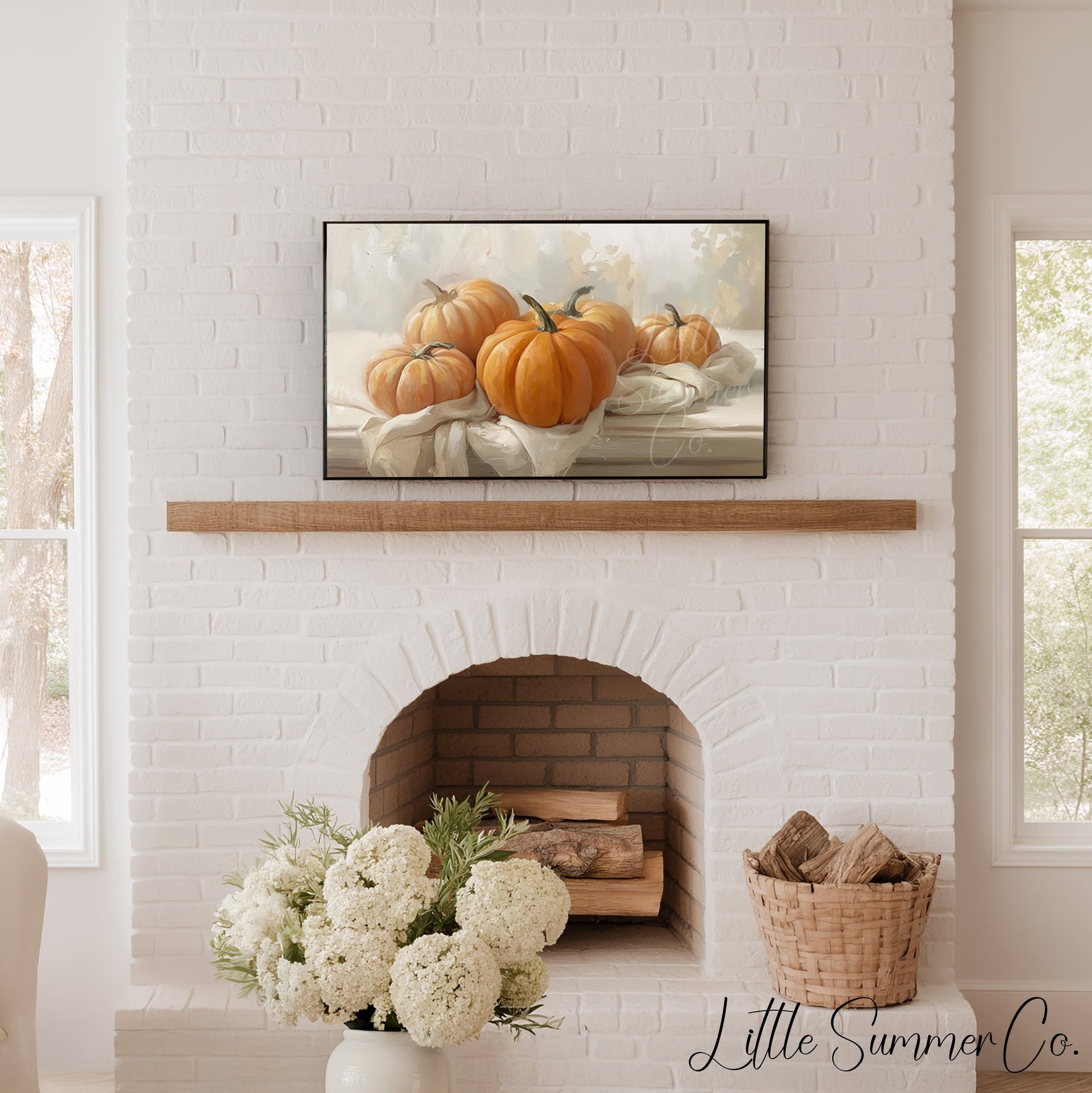 Pumpkins On Cloth Frame TV Art displayed on a TV
