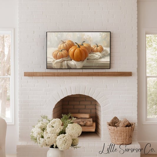 Pumpkins On Cloth Frame TV Art displayed on a TV