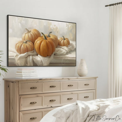 Pumpkins On Cloth Frame TV Art displayed on a TV