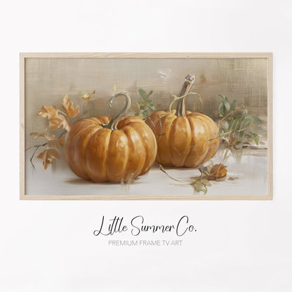 Twin Pumpkins Frame TV Art displayed on a TV