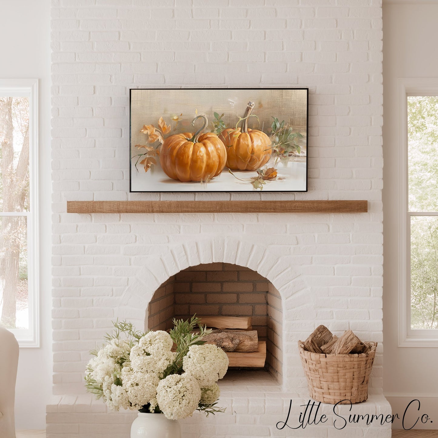 Twin Pumpkins Frame TV Art displayed on a TV