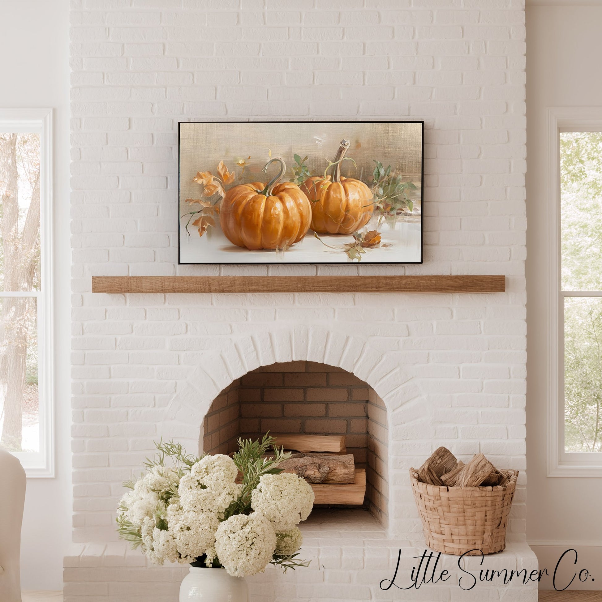 Twin Pumpkins Frame TV Art displayed on a TV
