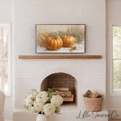 Twin Pumpkins Frame TV Art displayed on a TV