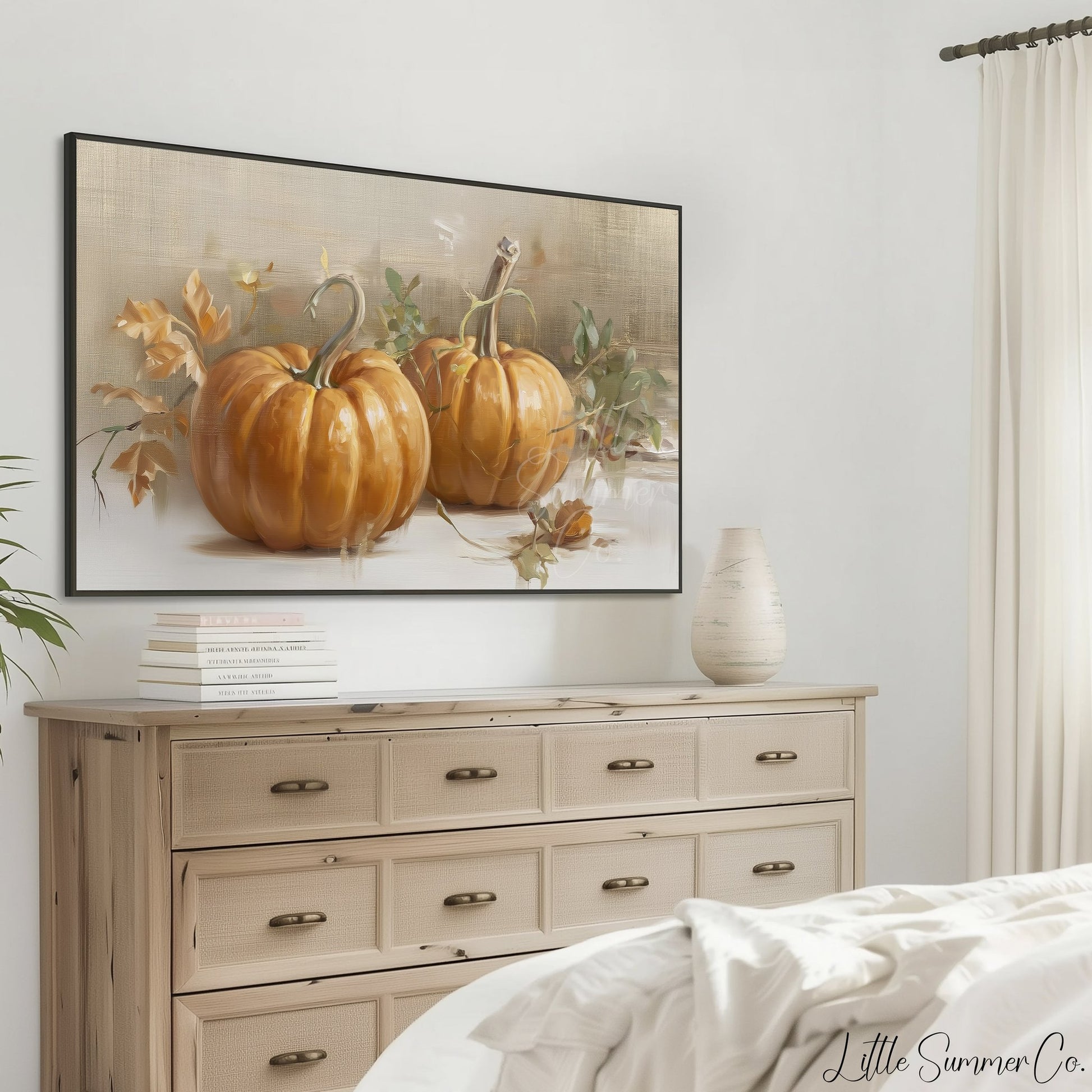 Twin Pumpkins Frame TV Art displayed on a TV
