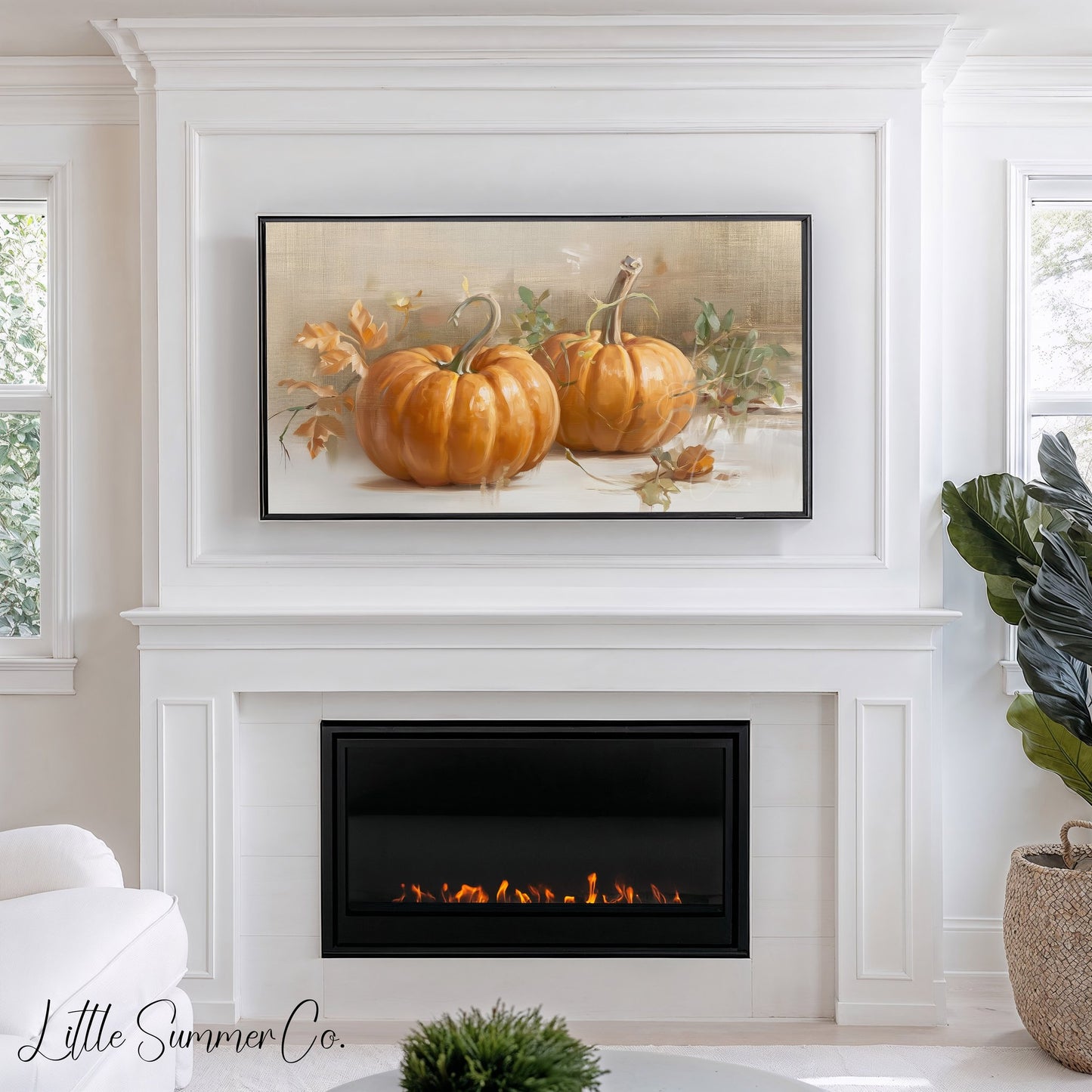Twin Pumpkins Frame TV Art displayed on a TV