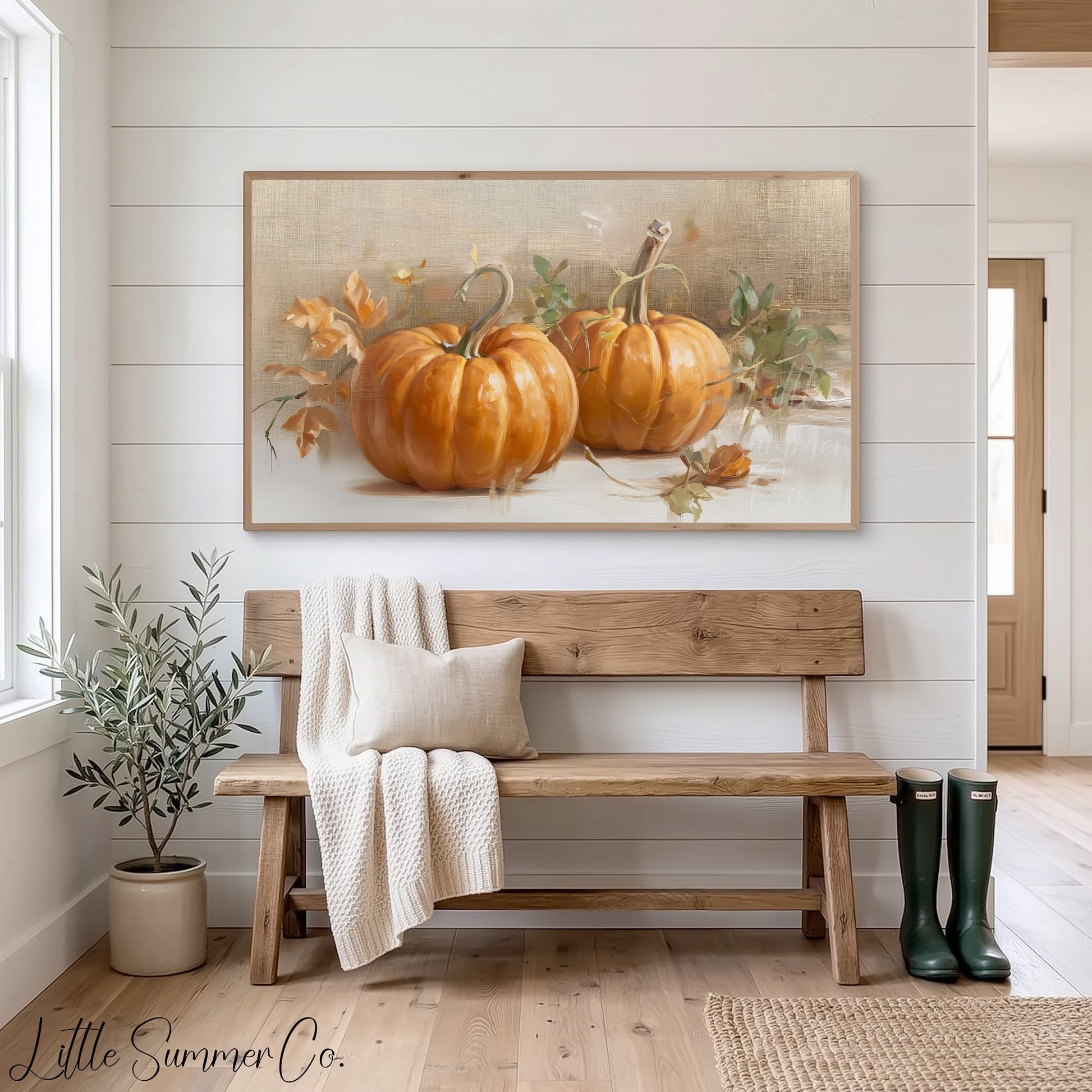 Twin Pumpkins Frame TV Art displayed on a TV