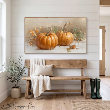 Twin Pumpkins Frame TV Art displayed on a TV