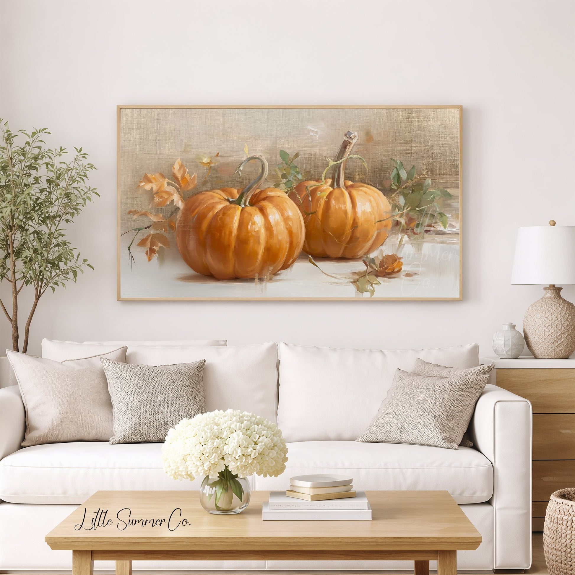 Twin Pumpkins Frame TV Art displayed on a TV