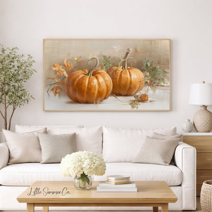 Twin Pumpkins Frame TV Art displayed on a TV