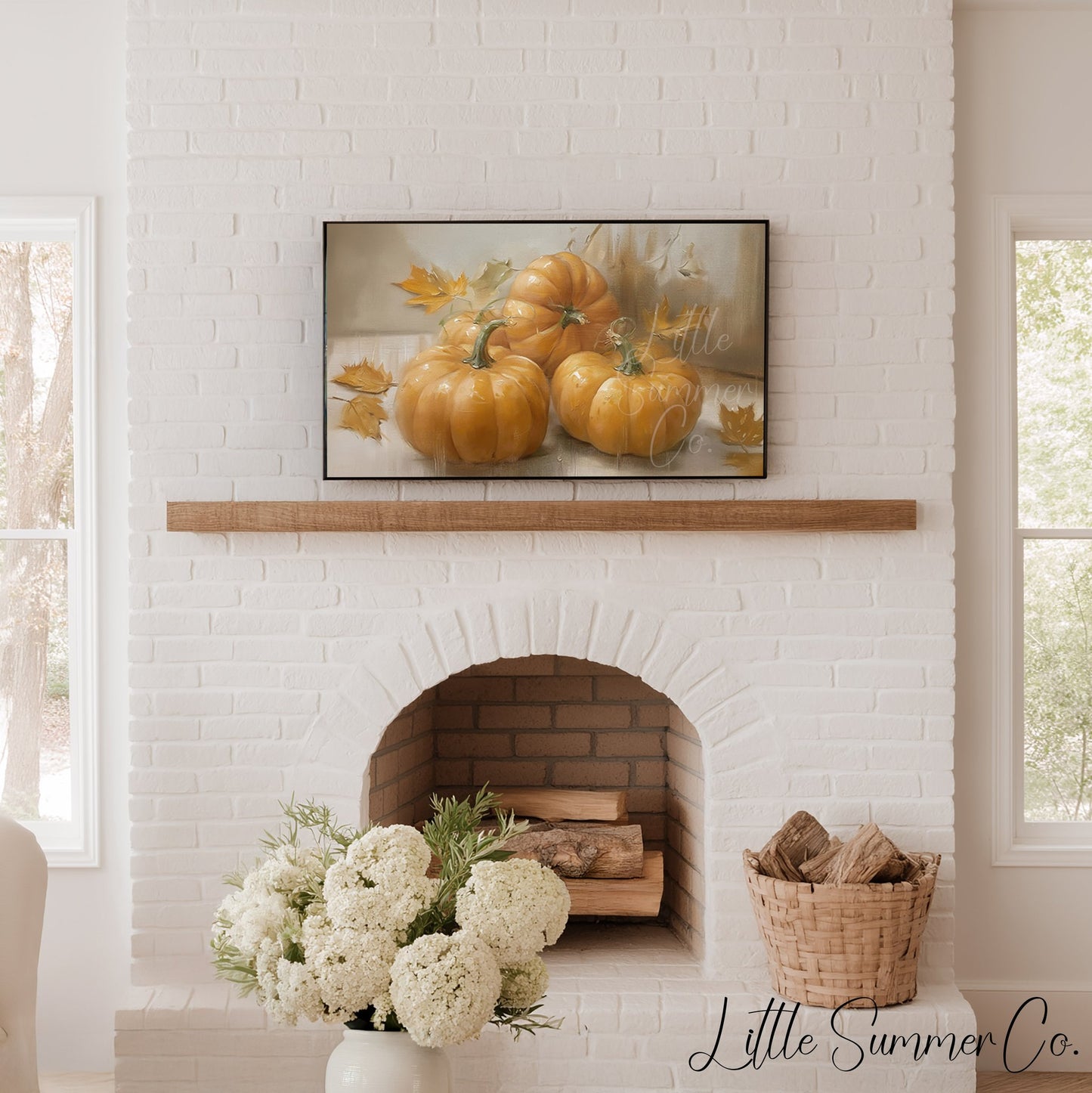 Three Pumpkins Frame TV Art displayed on a TV