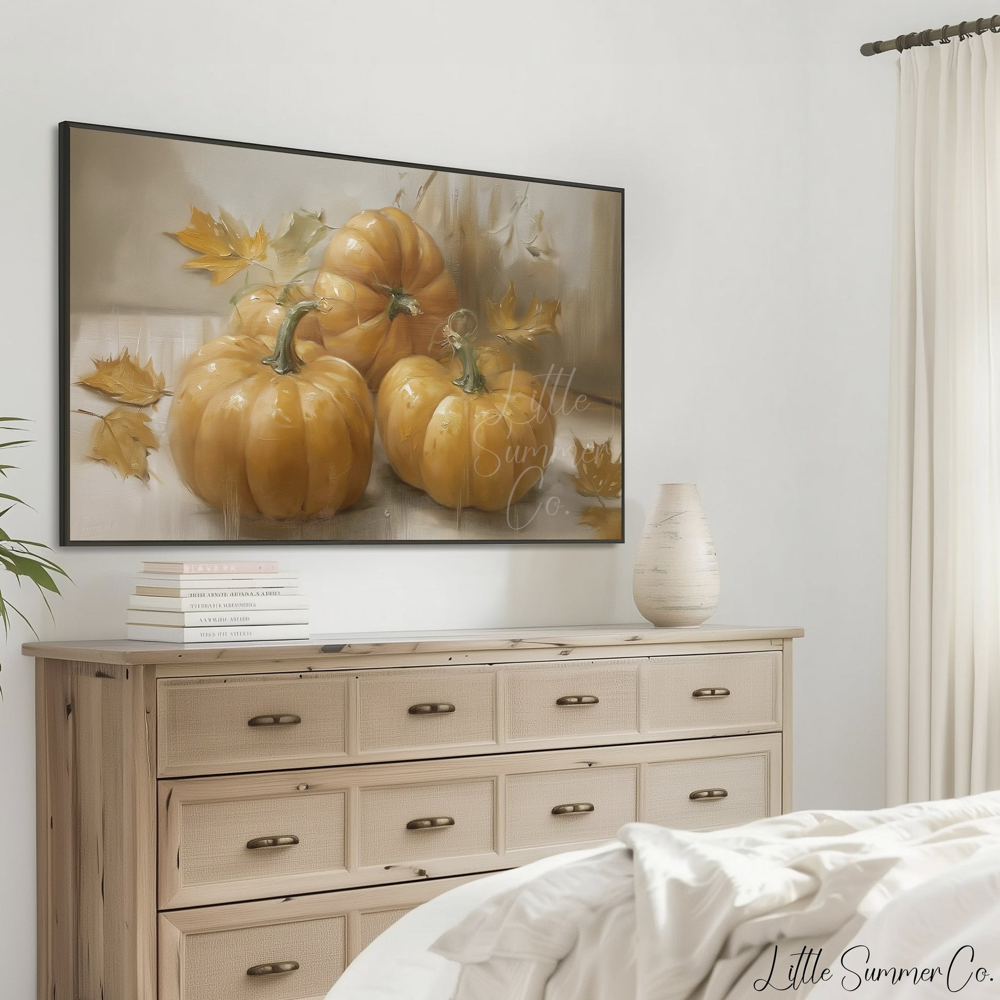 Three Pumpkins Frame TV Art displayed on a TV