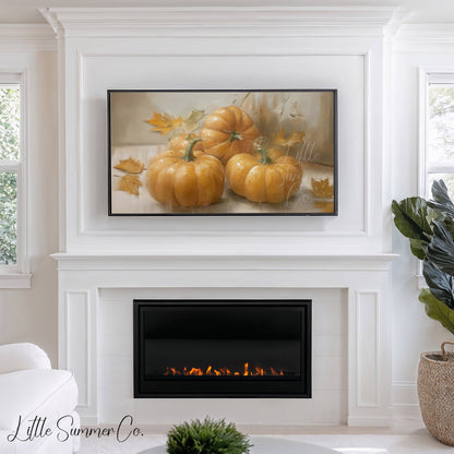 Three Pumpkins Frame TV Art displayed on a TV