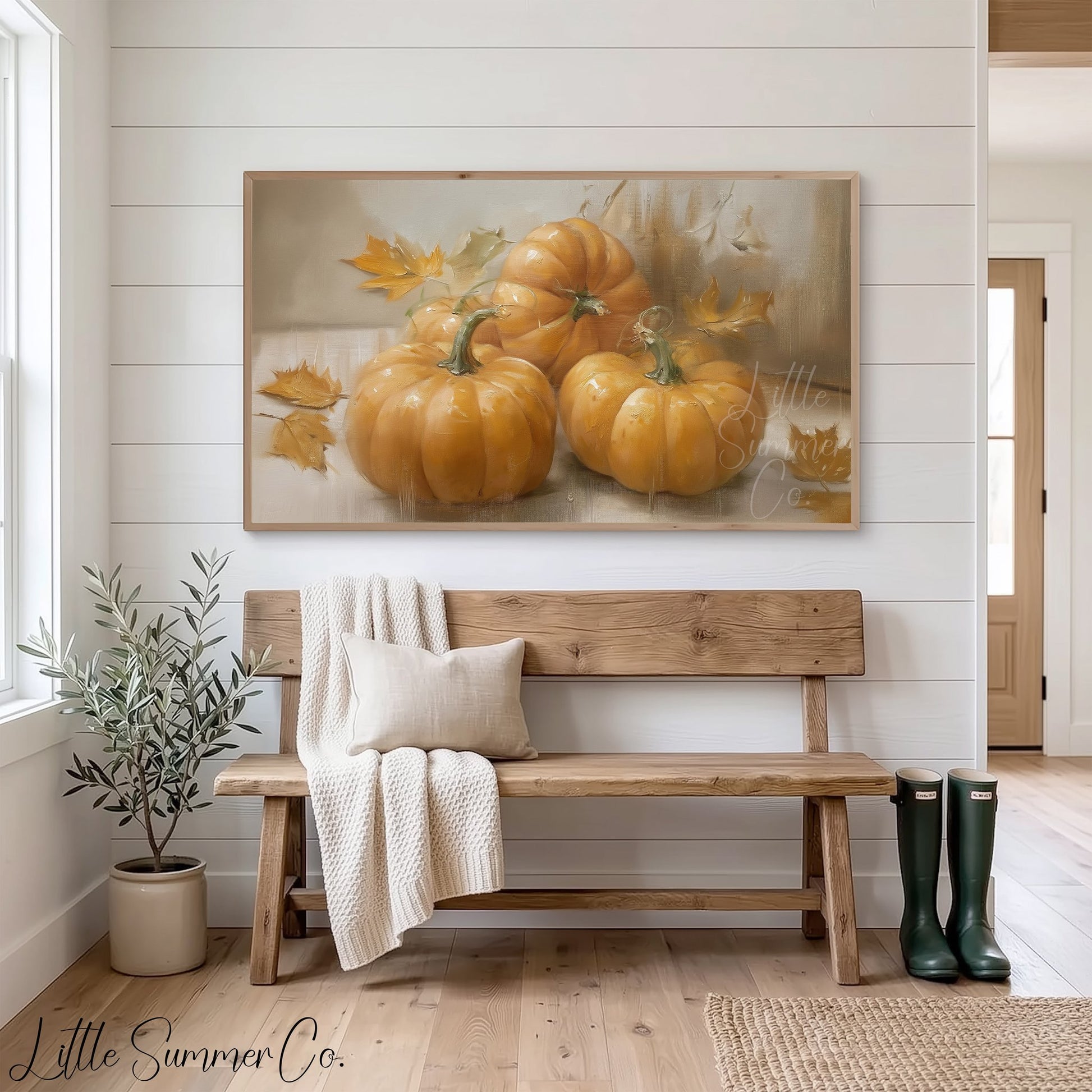 Three Pumpkins Frame TV Art displayed on a TV