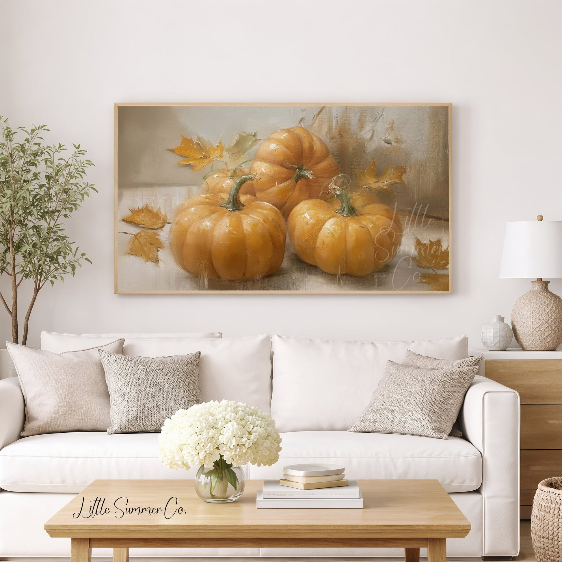 Three Pumpkins Frame TV Art displayed on a TV