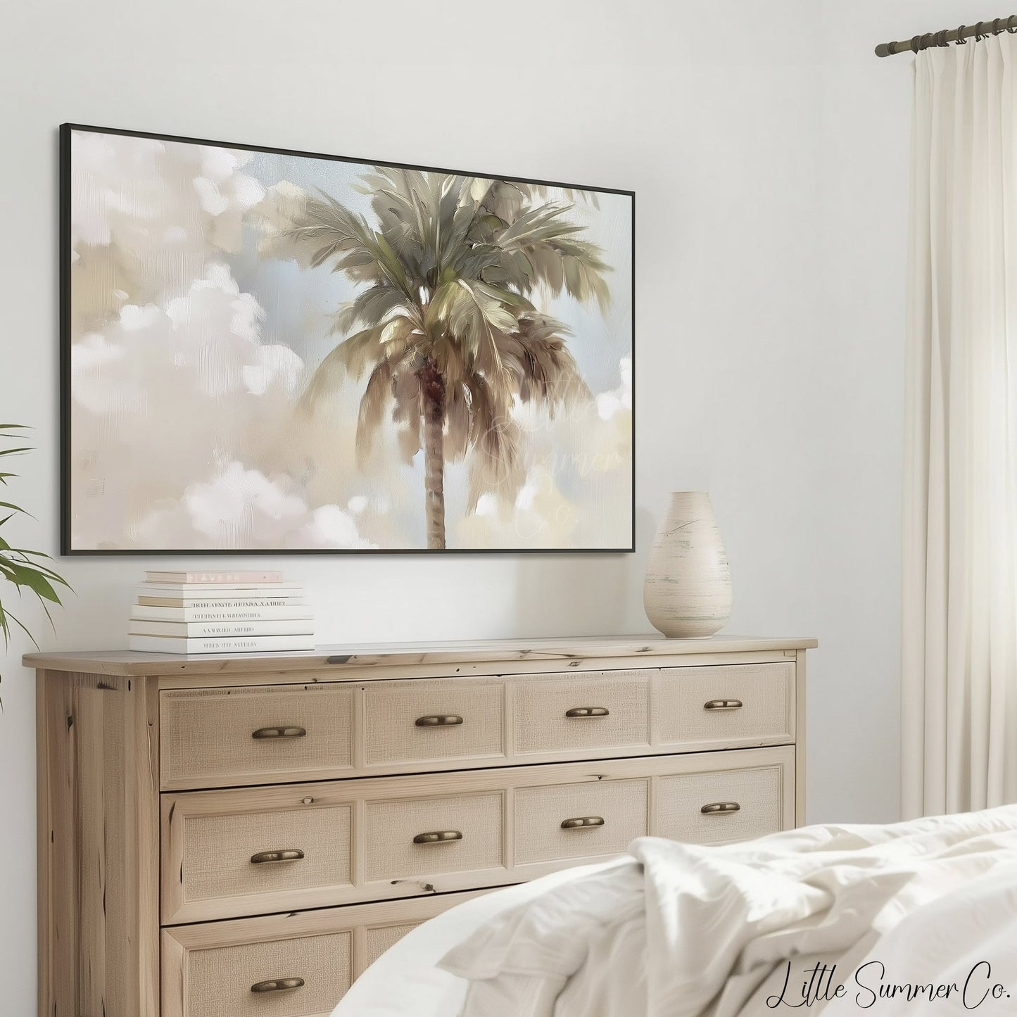 Palm Tree And Clouds Frame TV Art displayed on a TV