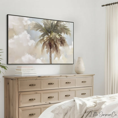 Palm Tree And Clouds Frame TV Art displayed on a TV