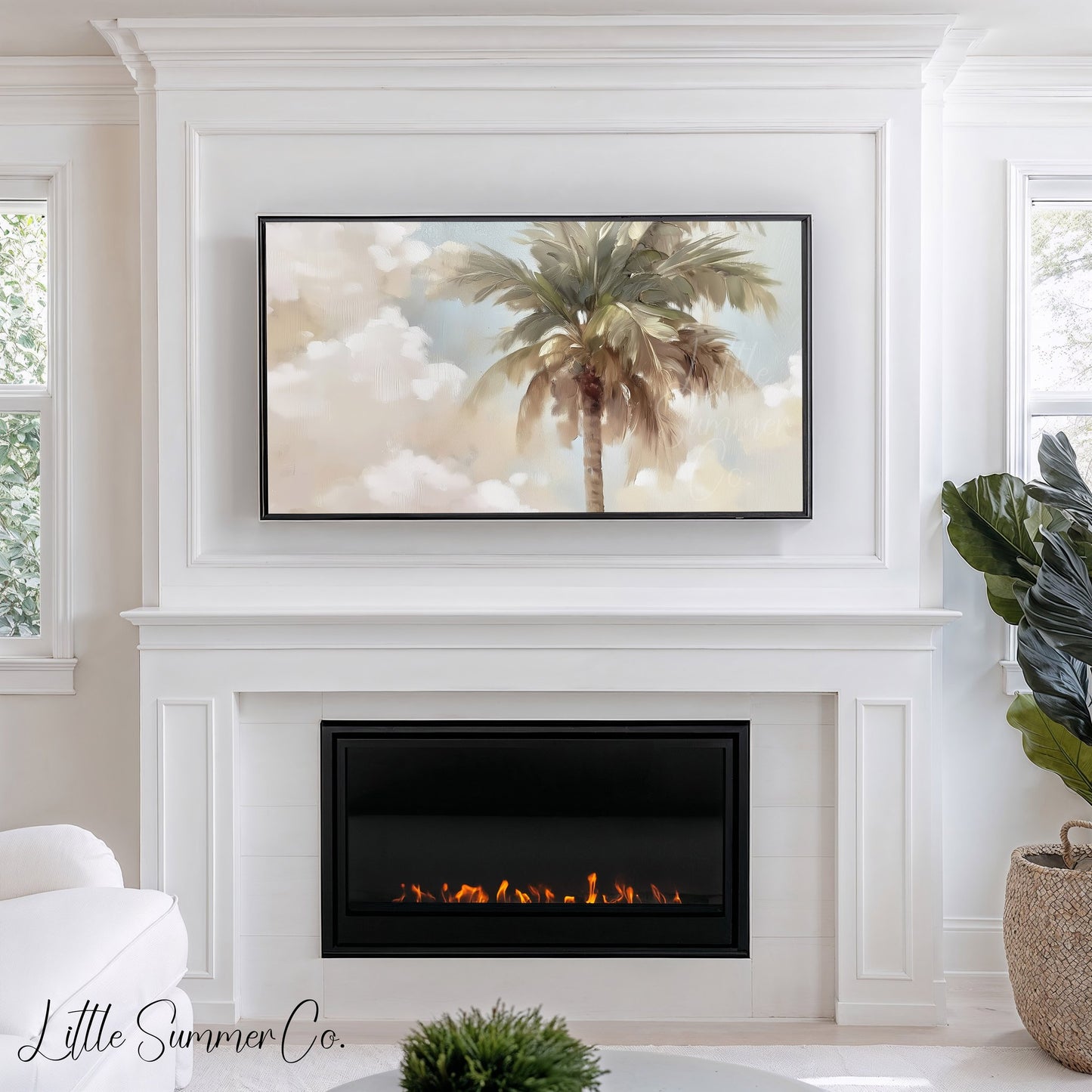 Palm Tree And Clouds Frame TV Art displayed on a TV