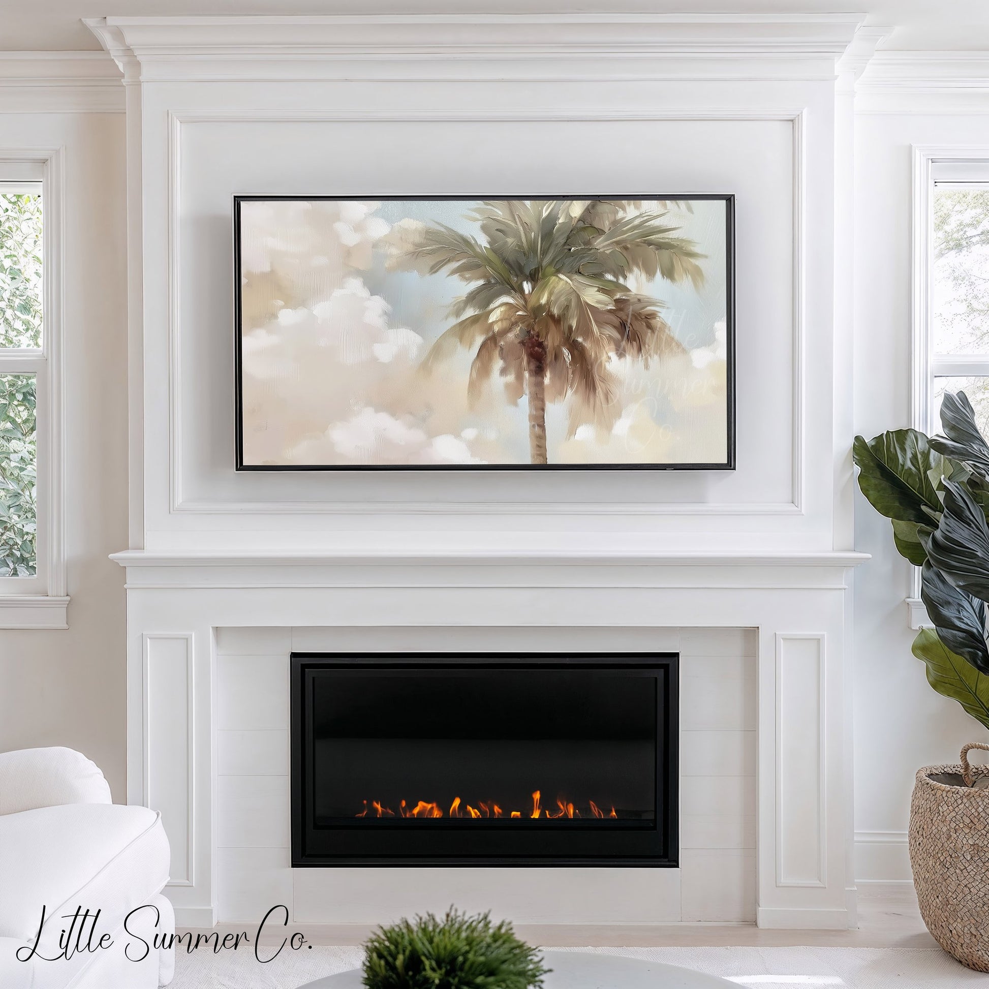 Palm Tree And Clouds Frame TV Art displayed on a TV