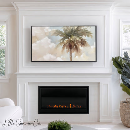 Palm Tree And Clouds Frame TV Art displayed on a TV