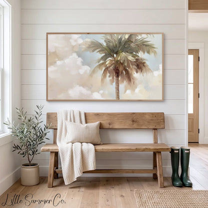 Palm Tree And Clouds Frame TV Art displayed on a TV