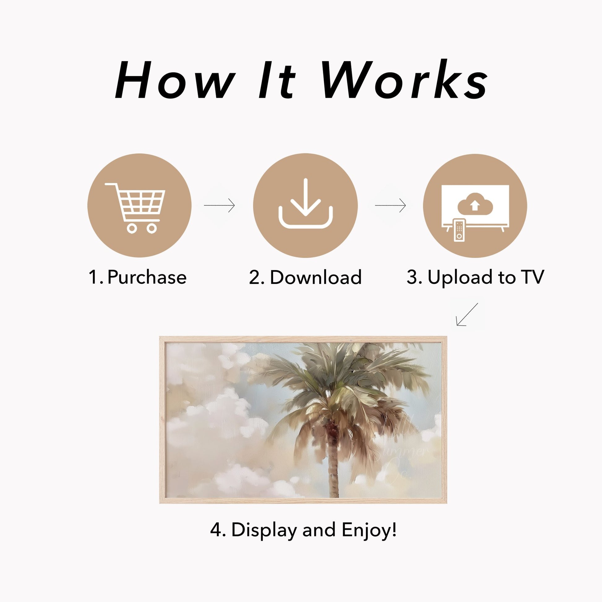 Palm Tree And Clouds Frame TV Art displayed on a TV