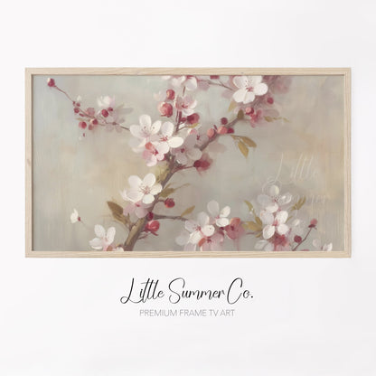 Pink Blossom Branches Frame TV Art displayed on a TV