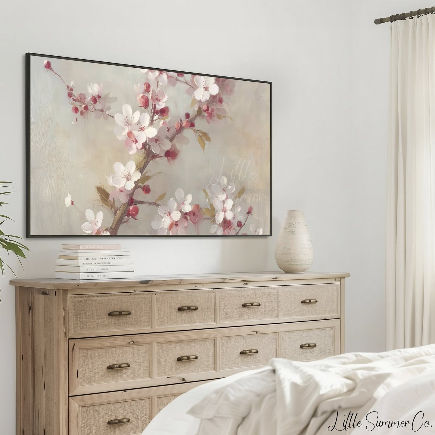 Pink Blossom Branches Frame TV Art displayed on a TV