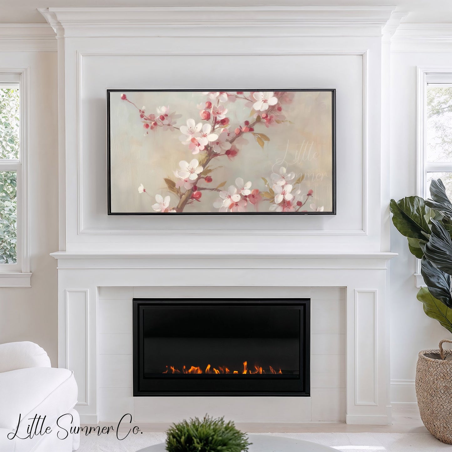 Pink Blossom Branches Frame TV Art displayed on a TV