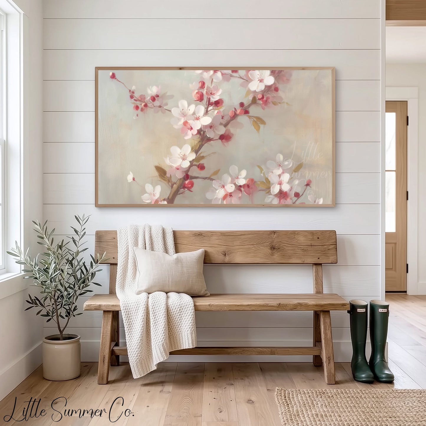 Pink Blossom Branches Frame TV Art displayed on a TV