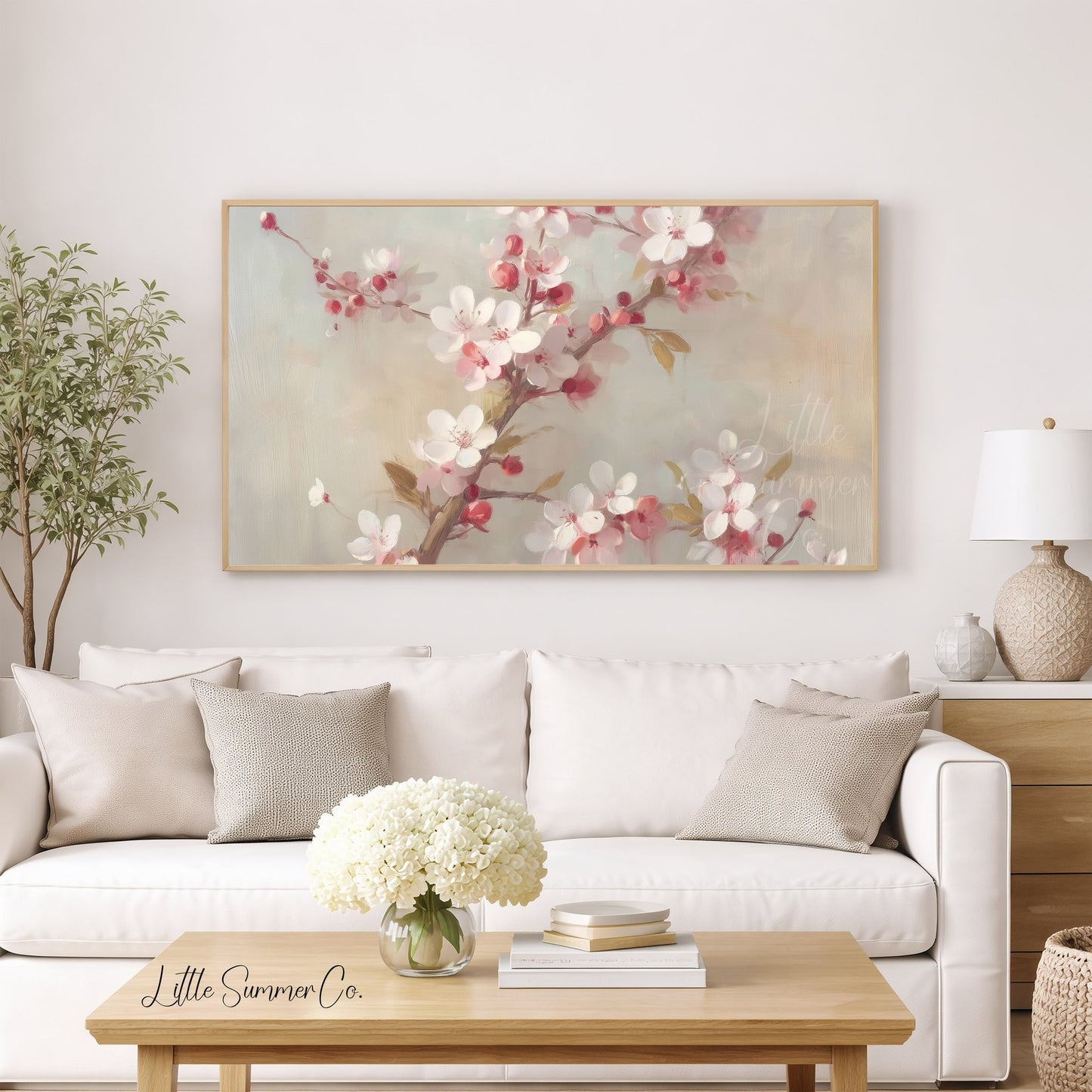 Pink Blossom Branches Frame TV Art displayed on a TV