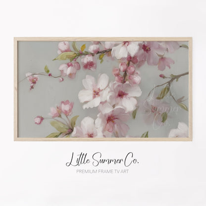 Pink Cherry Blossom Branches Frame TV Art displayed on a TV