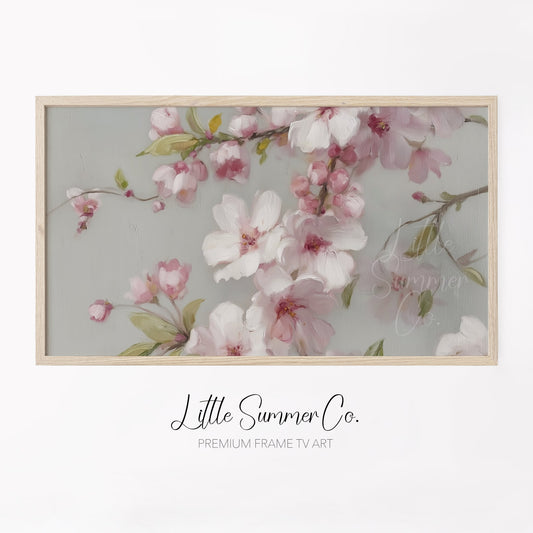 Pink Cherry Blossom Branches Frame TV Art displayed on a TV