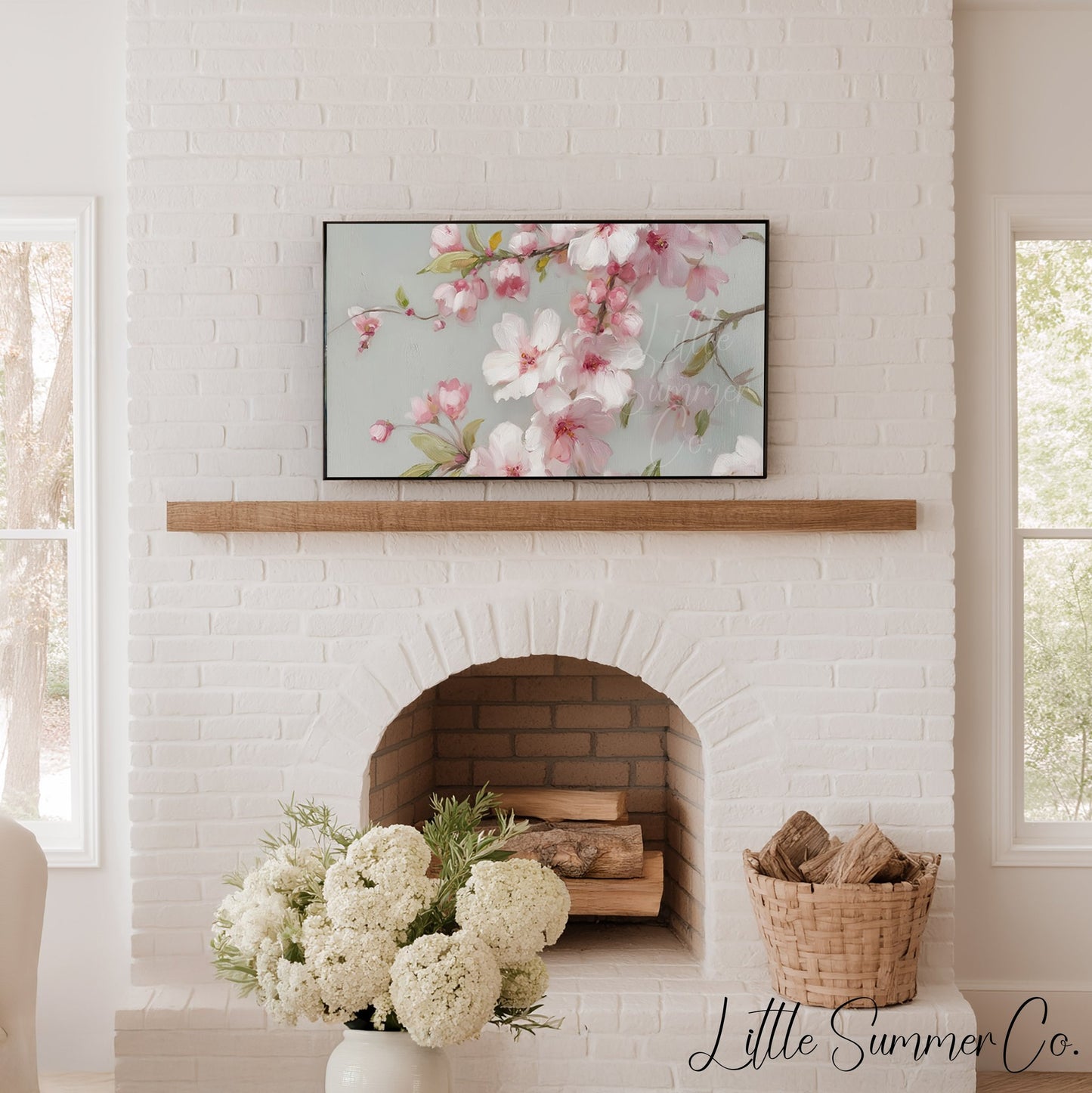 Pink Cherry Blossom Branches Frame TV Art displayed on a TV