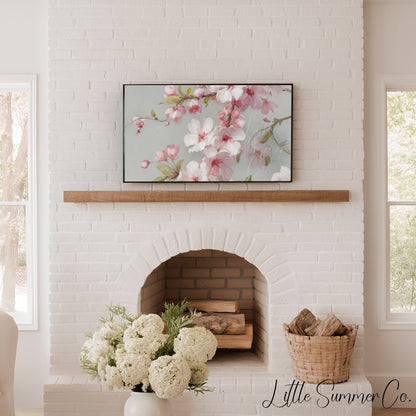 Pink Cherry Blossom Branches Frame TV Art displayed on a TV