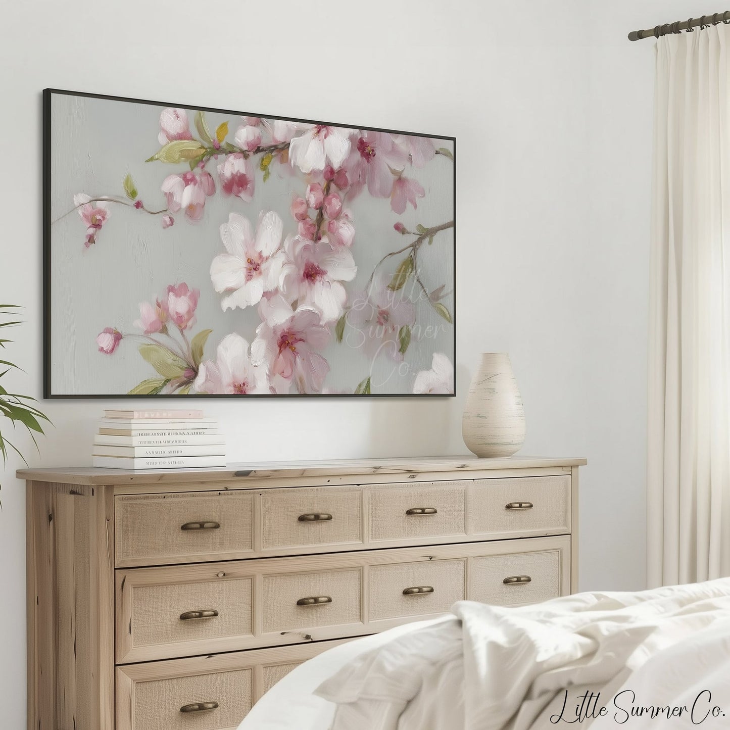Pink Cherry Blossom Branches Frame TV Art displayed on a TV