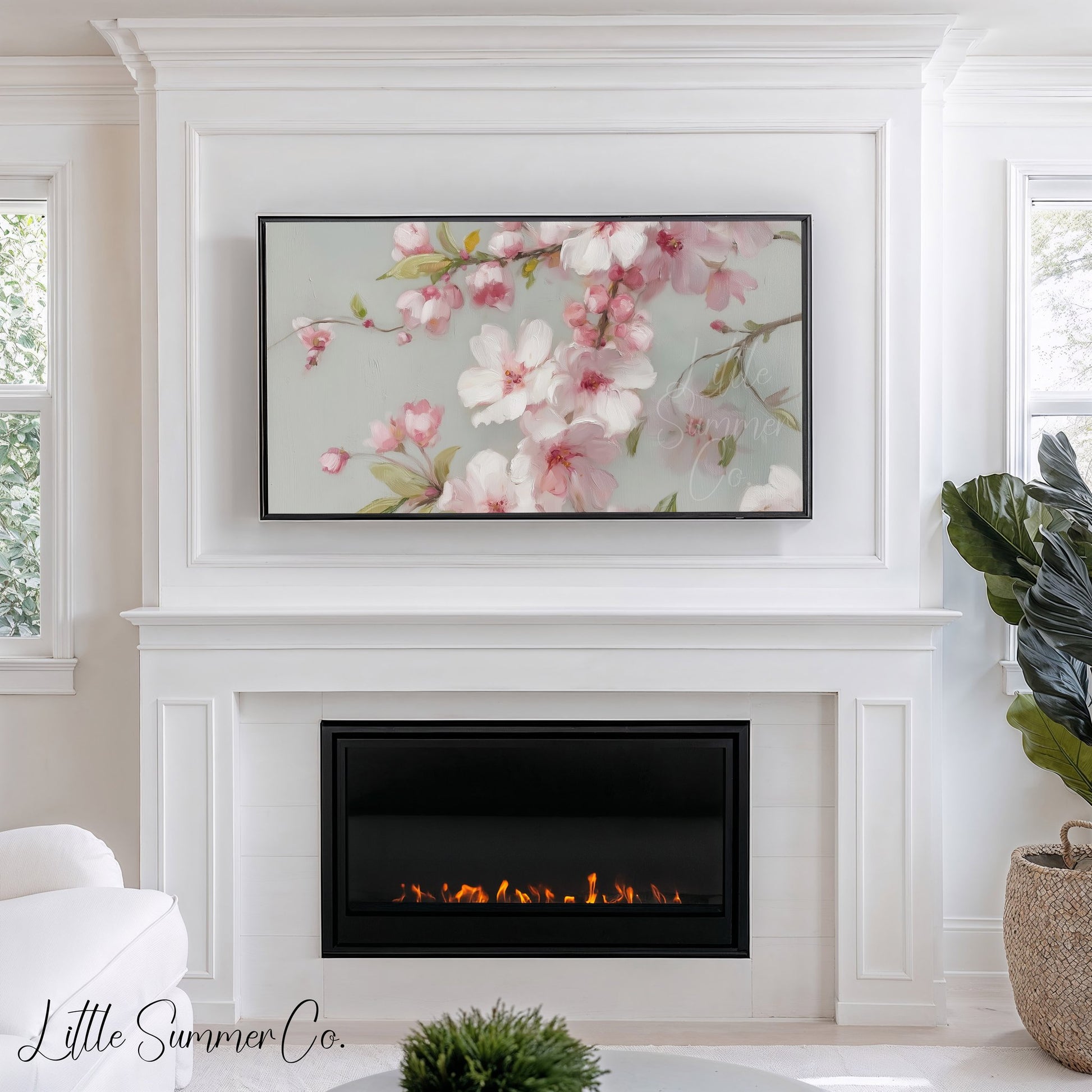 Pink Cherry Blossom Branches Frame TV Art displayed on a TV