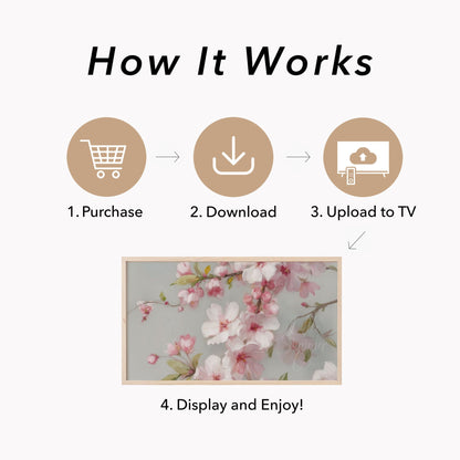 Pink Cherry Blossom Branches Frame TV Art displayed on a TV
