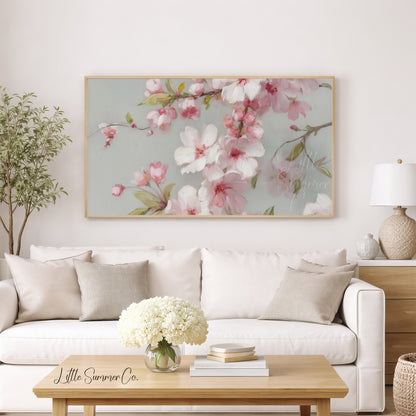 Pink Cherry Blossom Branches Frame TV Art displayed on a TV