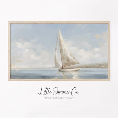 Sailboat At Sea Frame TV Art displayed on a TV