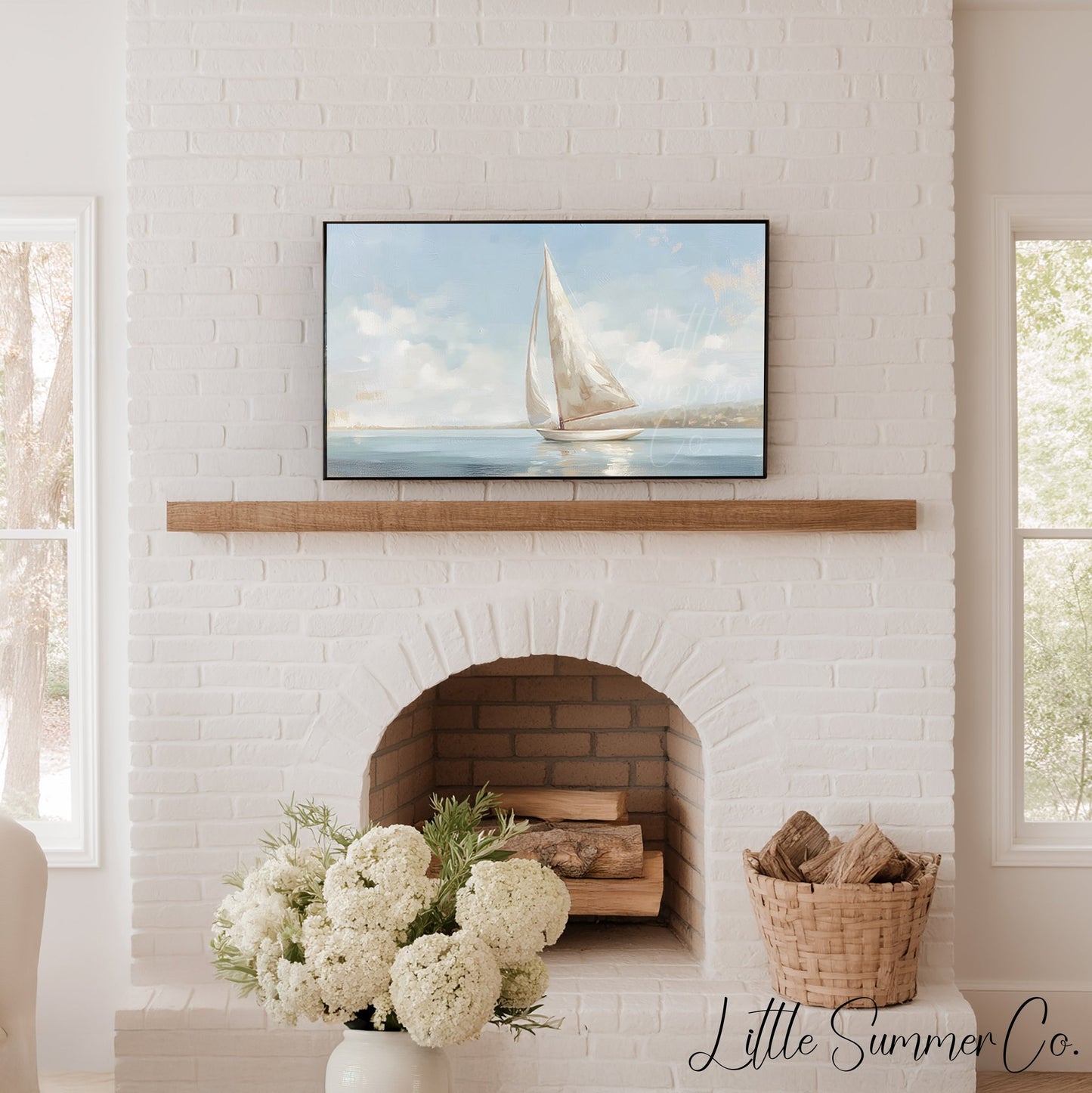 Sailboat At Sea Frame TV Art displayed on a TV