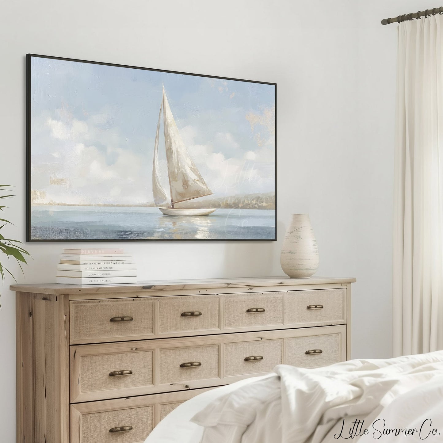 Sailboat At Sea Frame TV Art displayed on a TV