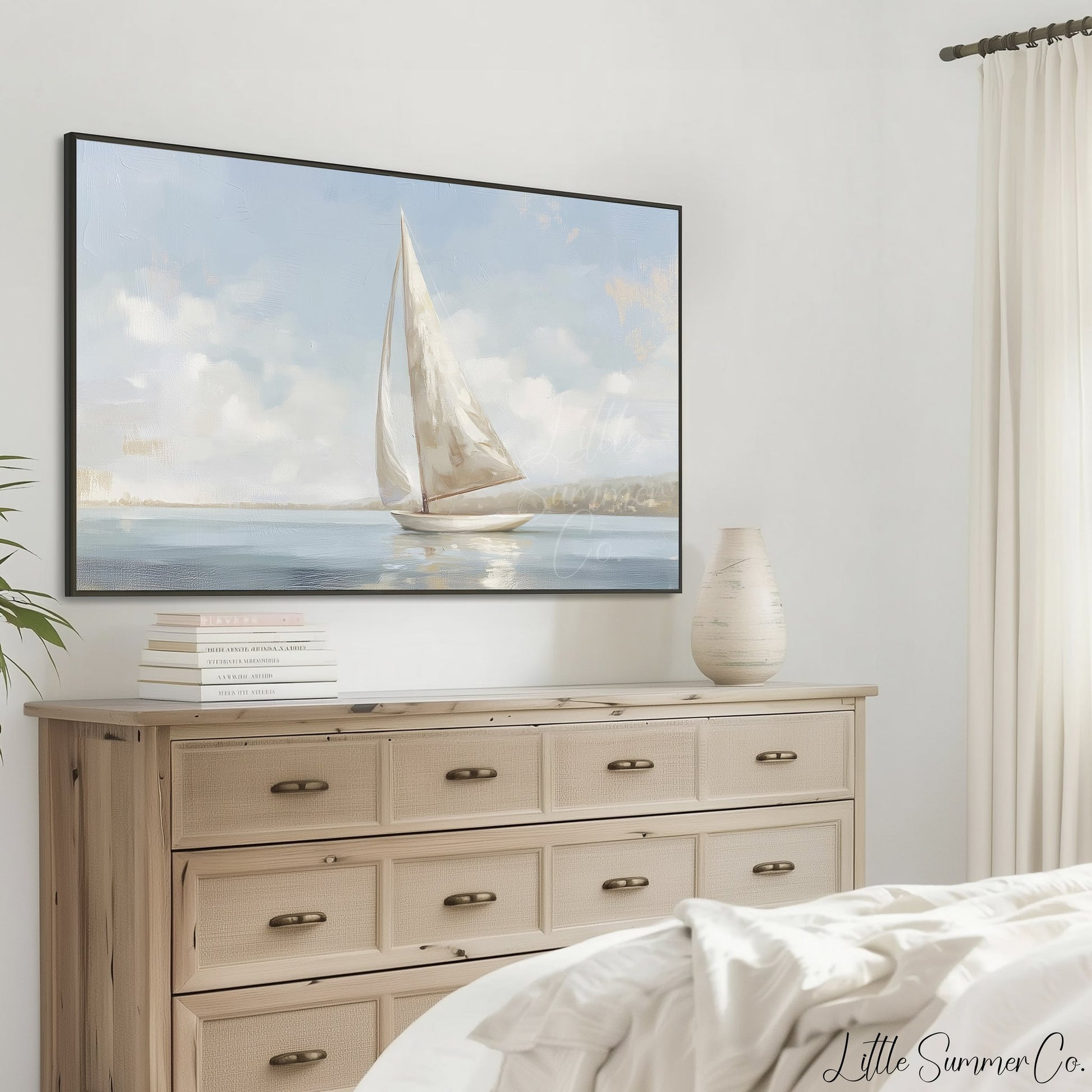 Sailboat At Sea Frame TV Art displayed on a TV