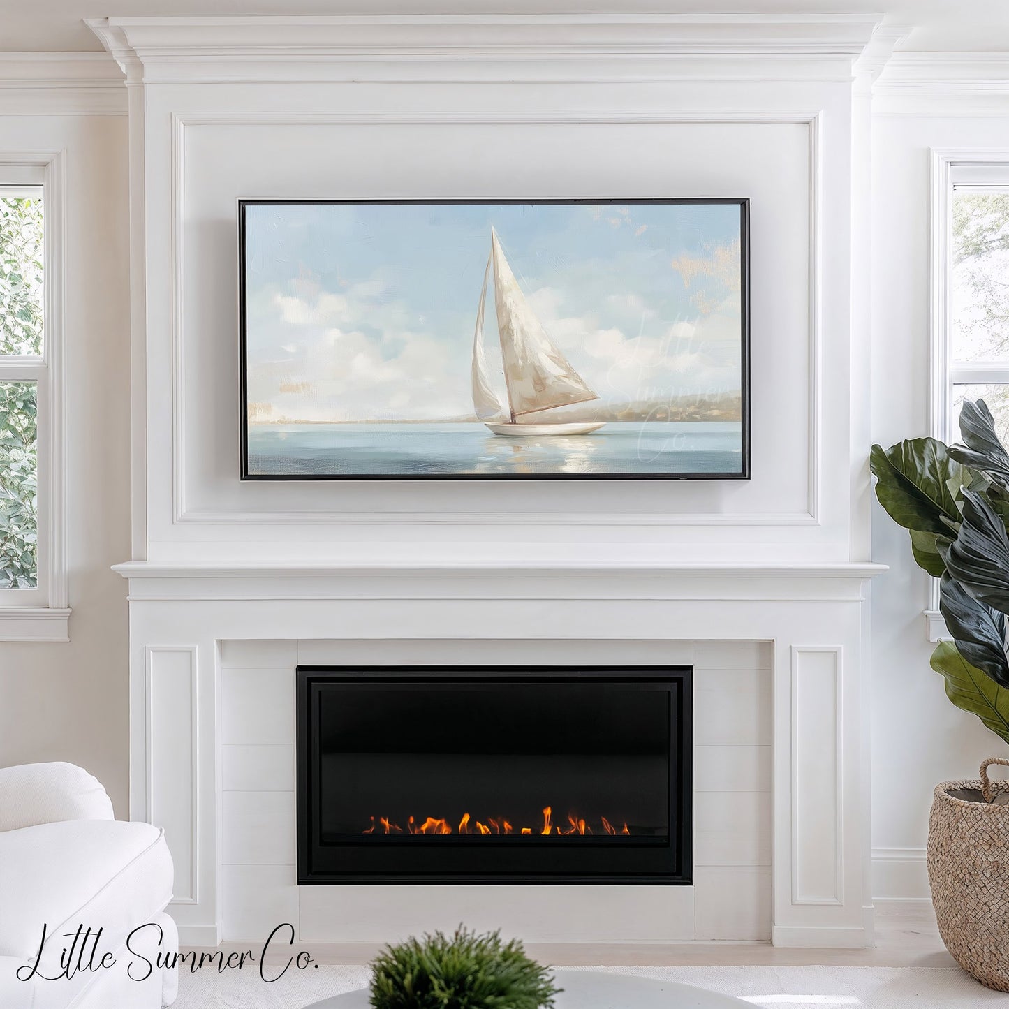 Sailboat At Sea Frame TV Art displayed on a TV