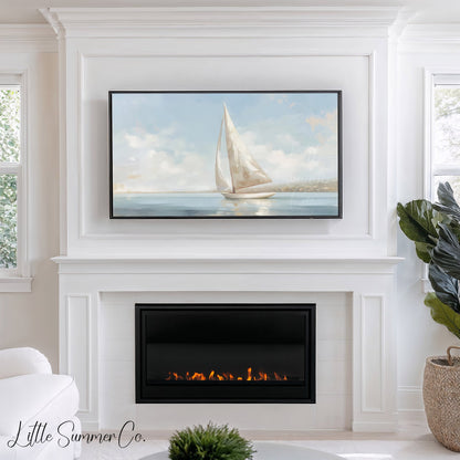 Sailboat At Sea Frame TV Art displayed on a TV
