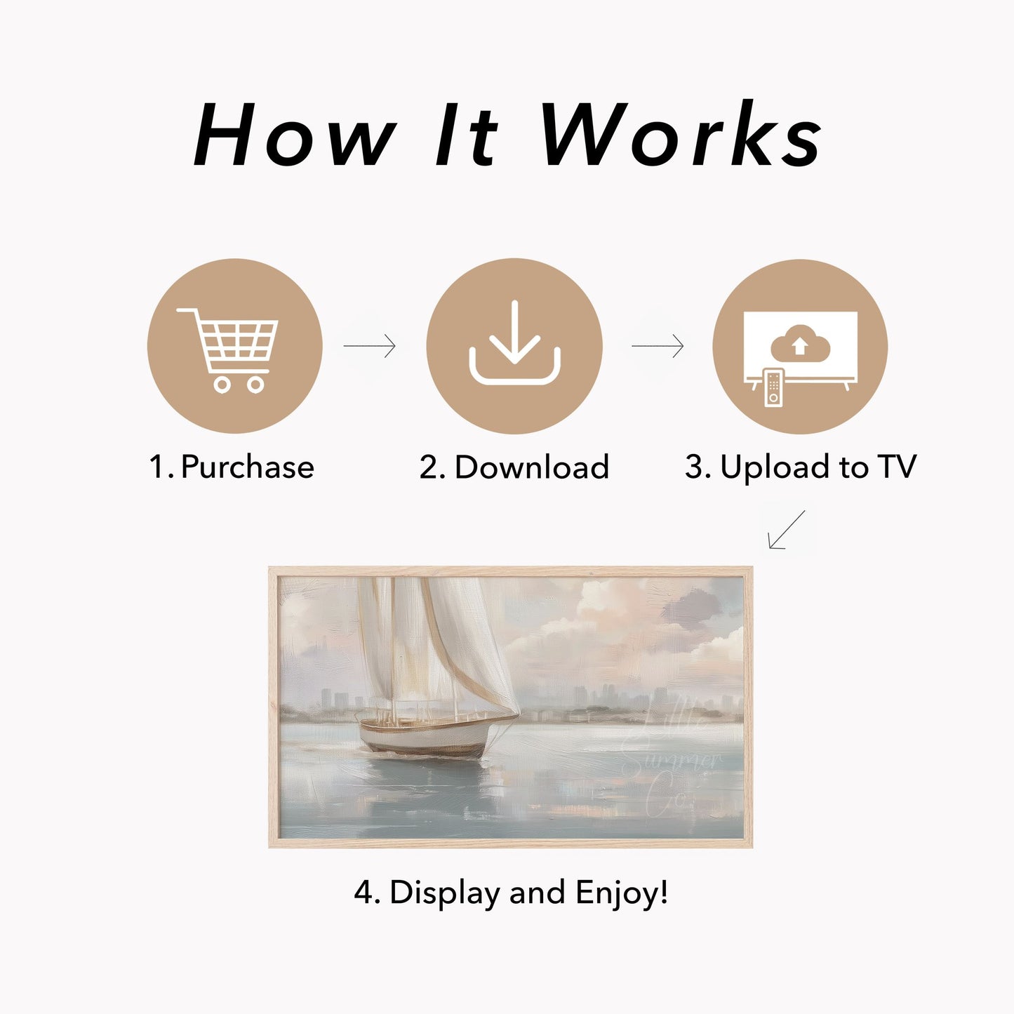 Sailboat And Skyline Frame TV Art displayed on a TV