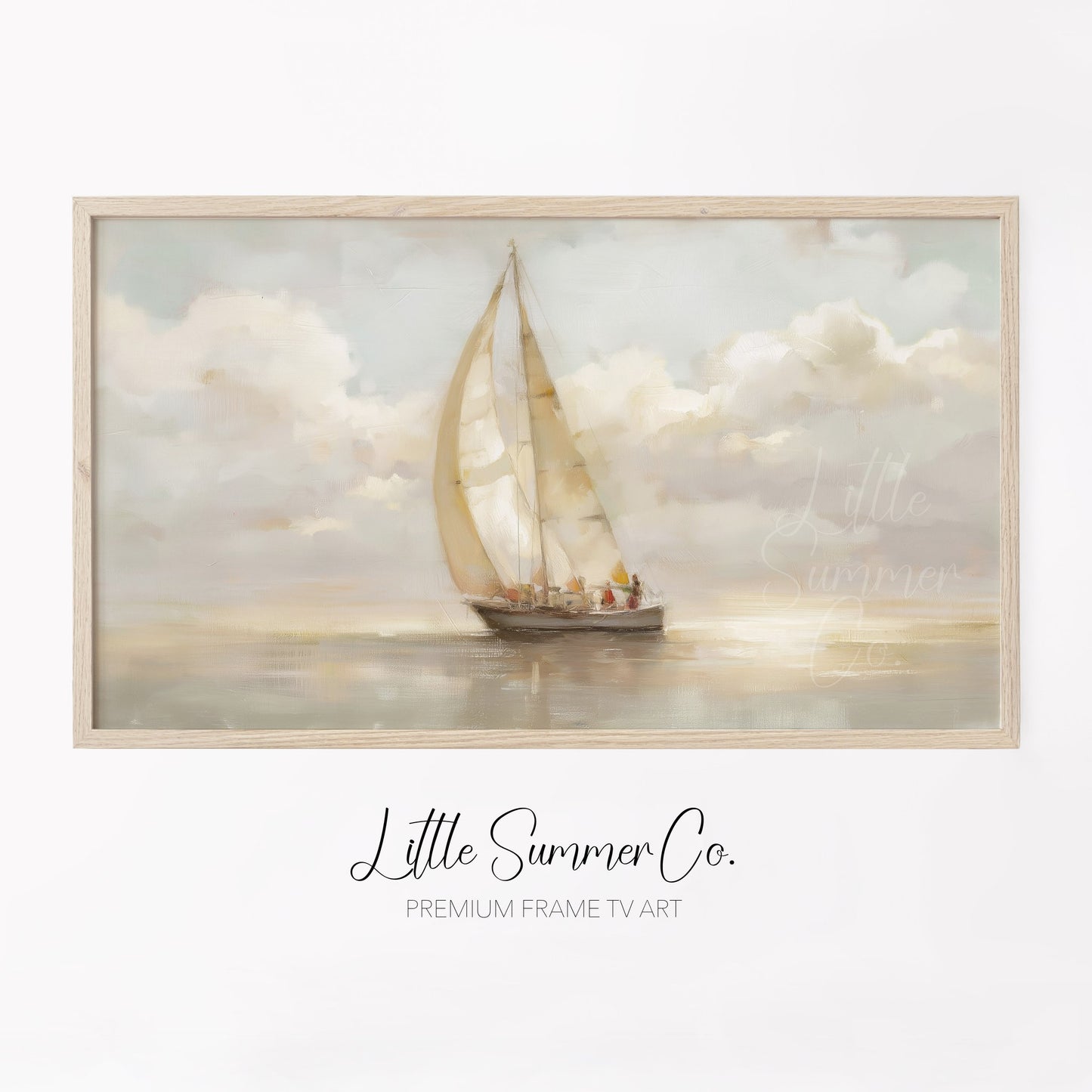 Peaceful Sailboat Calm Sea Frame TV Art displayed on a TV